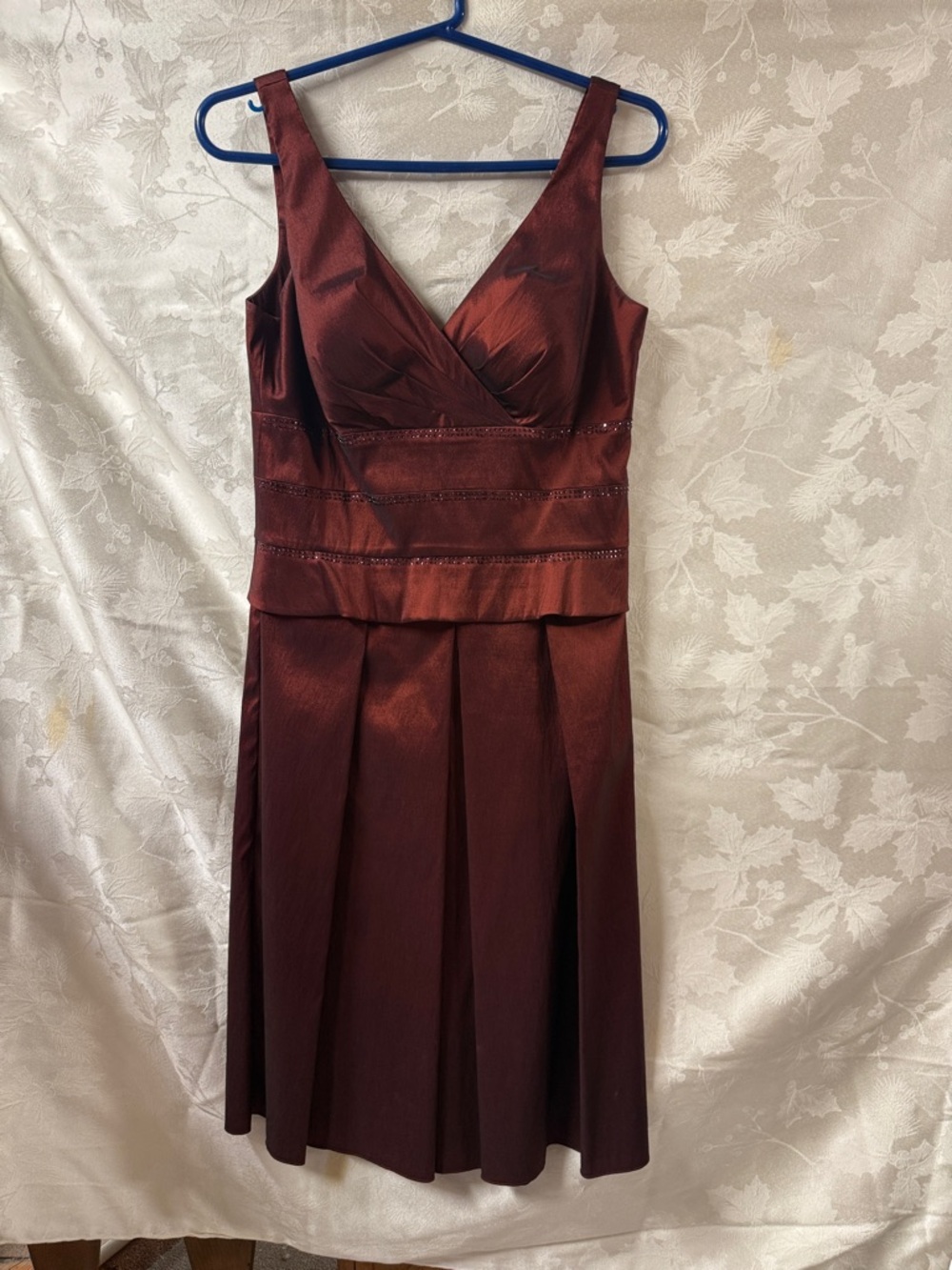 OC by Oleg Cassini Deep Burgundy Satin A-Line Women’s dress